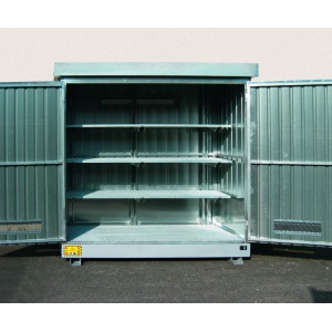 Multipurpose outdoor storage Container 2m² with Containment Sump with grid shelves
