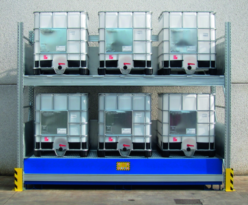Steel Racking with Spill Containment Sump for 6 IBCs S&S Spill Control