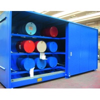Storage Cabinets for 16 or 24 Drums with spill collection tank