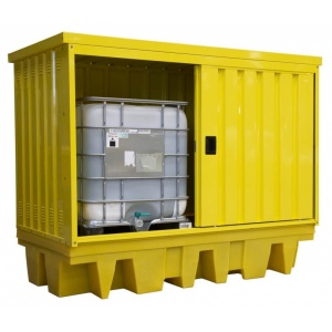 2 x IBC Spill Bund Pallet with External Steel Cabinet with sliding doors