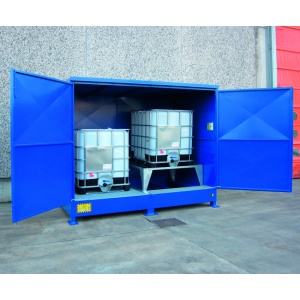 Storage Cabinet with Containment Sump for 2 IBCs with tilting stand