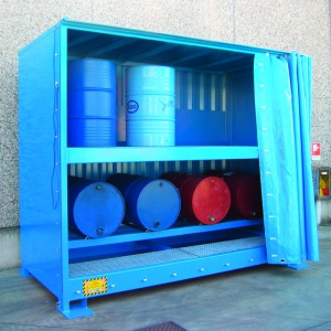 Galvanized containment Sump Cabinets for 8 - 12 Drums fitted with curtain