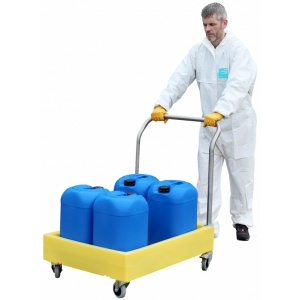 Polyethylene drum Sump Trolley with handle and 100 litre bund in use