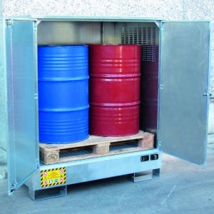 Galvanized 2 x Drum Cabinets with containment for outside storage