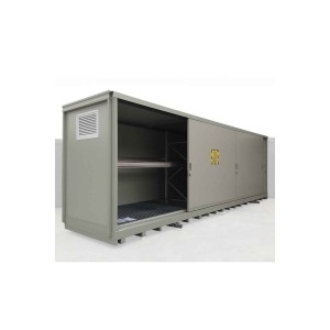 Outside Container with Insulated Polyurethane Panels with a Watertight Sump and Drum Shelving