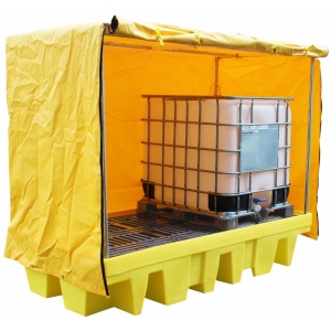 Twin IBC Sump Pallet with External Fabric Cover open