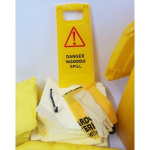 Chemical Spill Kit - 120 litre with hazard spill warning sign