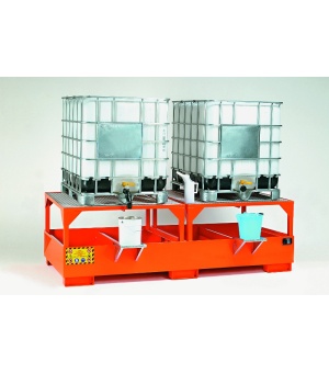 Premium Steel Sump Pallet For 2 IBCs with Tilted Supports and Transfer Stands ECO320